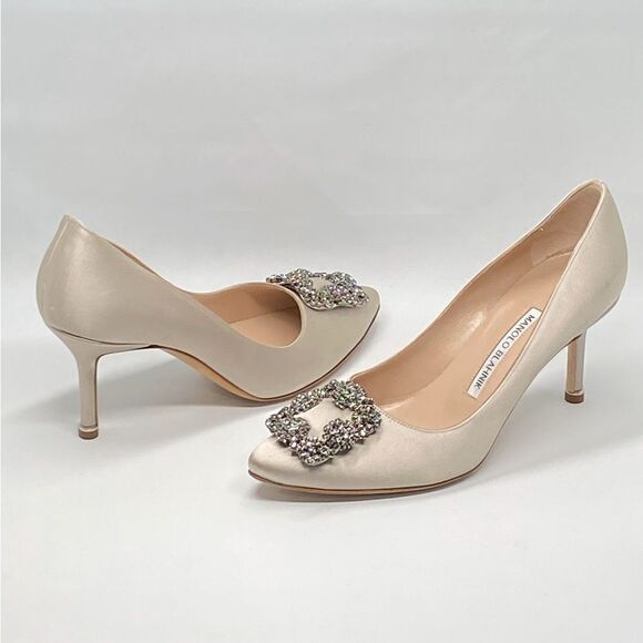 Manolo Blahnik Hangisi 70 Embellished Satin Pumps size 37 - Picture 1 of 14
